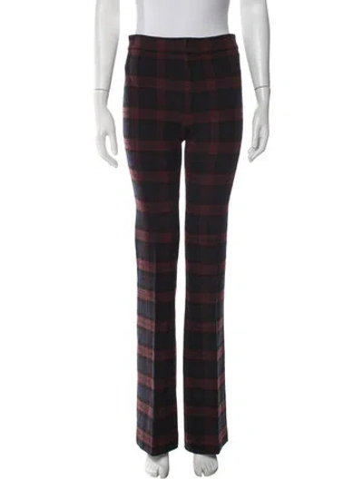 Pre-owned Derek Lam 10 Crosby Plaid Print Flared Pants In Blue/burgundy