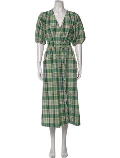 Pre-owned Derek Lam 10 Crosby Plaid Print Long Dress In Green
