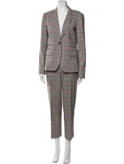 Pre-owned Derek Lam 10 Crosby Plaid Print Pantsuit In Gray
