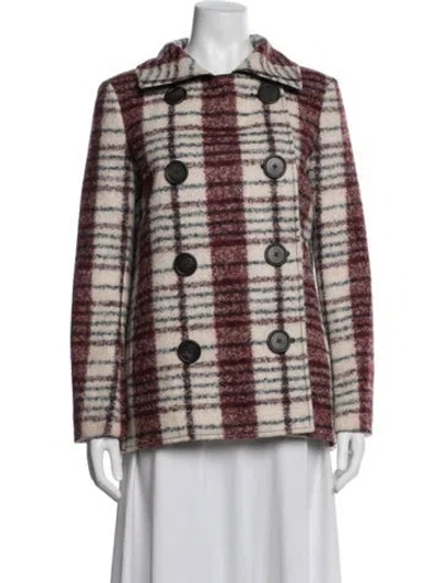 Pre-owned Derek Lam 10 Crosby Plaid Print Peacoat In Burgundy