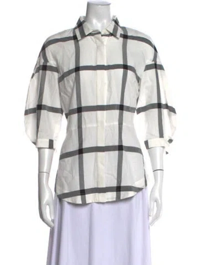 Pre-owned Derek Lam 10 Crosby Plaid Print Three-quarter Sleeve Blouse In White