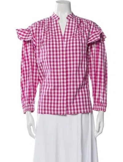 Pre-owned Derek Lam 10 Crosby Plaid Print V-neck Blouse In Purple