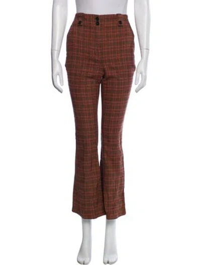 Pre-owned Derek Lam 10 Crosby Plaid Print Wide Leg Pants In Brown