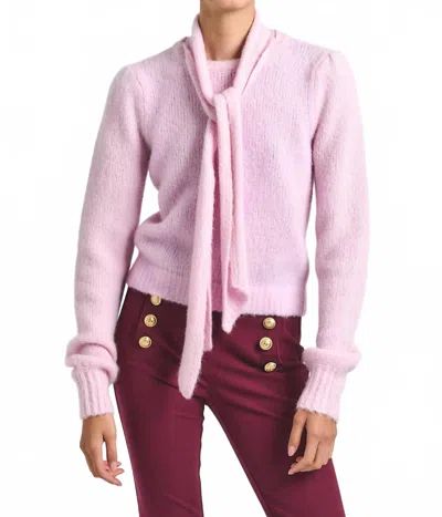DEREK LAM 10 CROSBY PLUSH KNIT TIE NECK SWEATER IN SLIPPER PINK