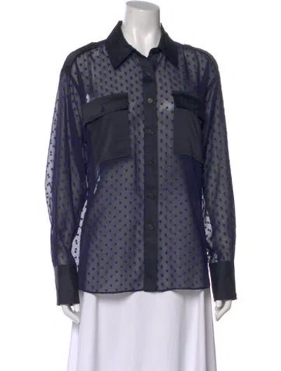 Pre-owned Derek Lam 10 Crosby Polka Dot Print Long Sleeve Blouse In Blue