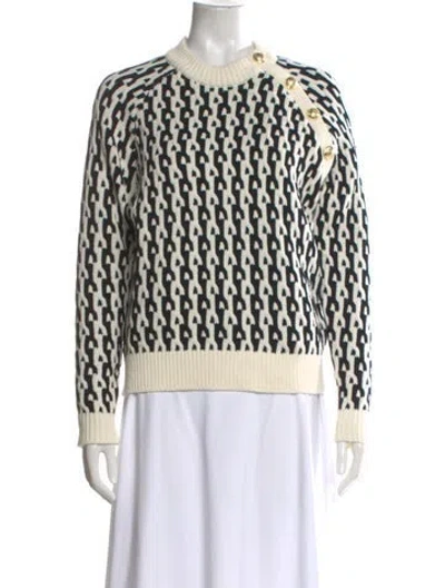 Pre-owned Derek Lam 10 Crosby Printed Crew Neck Sweater In White