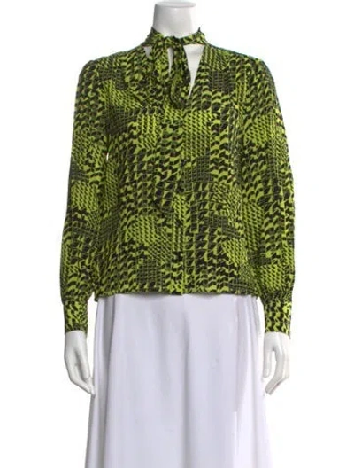 Pre-owned Derek Lam 10 Crosby Printed Mock Neck Blouse In Yellow