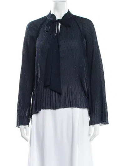 Pre-owned Derek Lam 10 Crosby Printed Tie Neck Blouse In Blue