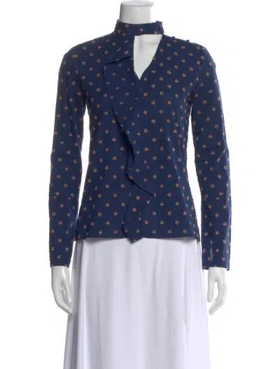 Pre-owned Derek Lam 10 Crosby Printed V-neck Blouse In Blue