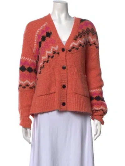 Pre-owned Derek Lam 10 Crosby Printed V-neck Sweater In Orange
