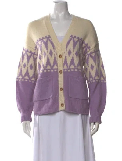 Pre-owned Derek Lam 10 Crosby Printed V-neck Sweater In Purple
