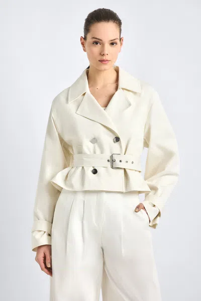 Derek Lam 10 Crosby Renata Stretch Cotton Blend Crop Trench Jacket In White