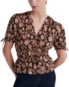 Derek Lam 10 Crosby Rhea Puff Sleeve V-neck Top In Chocolate Multi