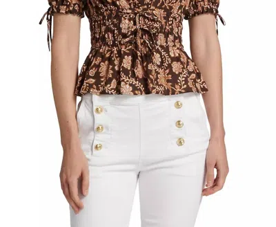 Derek Lam 10 Crosby Rhea Puff Sleeve V Neck Top In Chocolate Multi