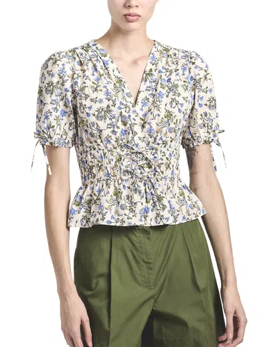 Derek Lam 10 Crosby Rhea Puff Sleeve V-neck Top In Blue