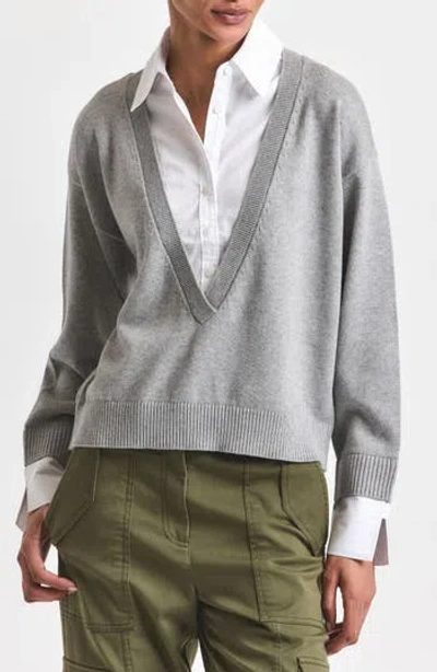 Derek Lam 10 Crosby Rida Cotton Blend Mixed Media Sweater In Gray