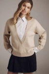 Derek Lam 10 Crosby Rida Long-sleeve Deep-v Mixed-media Sweater In Beige