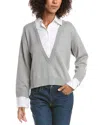 Derek Lam 10 Crosby Rida Mixed Media Cashmere-blend Sweater In Gray