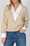 Derek Lam 10 Crosby Rida Long-sleeve Deep-v Mixed-media Sweater
