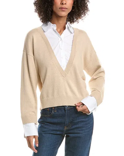 Derek Lam 10 Crosby Rida Mixed Media Sweater In Neutral