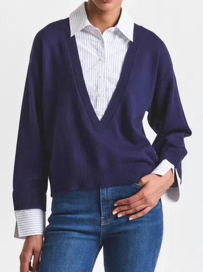 Derek Lam 10 Crosby Rida Striped Mixed Media Sweater In Navy In Blue