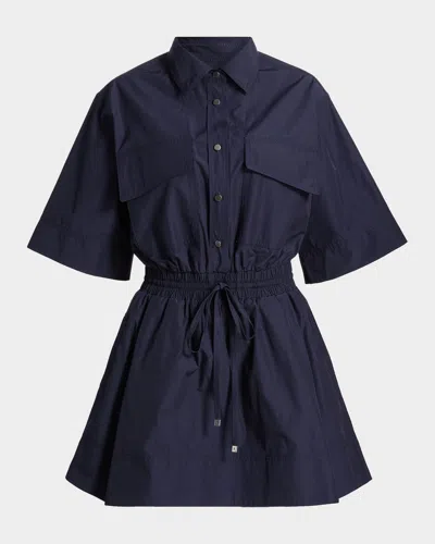 Derek Lam 10 Crosby Sabrina Cotton-poplin Drawstring Mini Dress In Blue