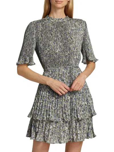 Derek Lam 10 Crosby Samantha Pleated A Line Dress In Sage/multi In Green