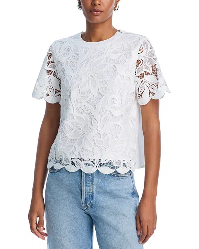 Derek Lam 10 Crosby Samaria Short Sleeve Lace Top In Soft White