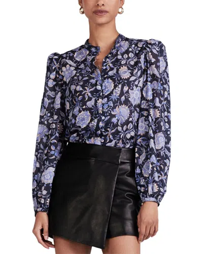Derek Lam 10 Crosby Savannah Pleated Sleeve Button Top In Multi