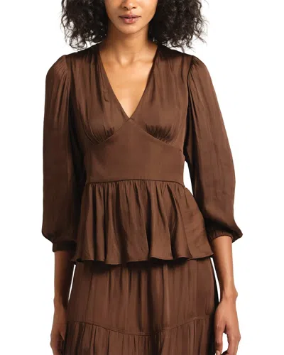 Derek Lam 10 Crosby Savannah V-neck Peplum Top In Brown
