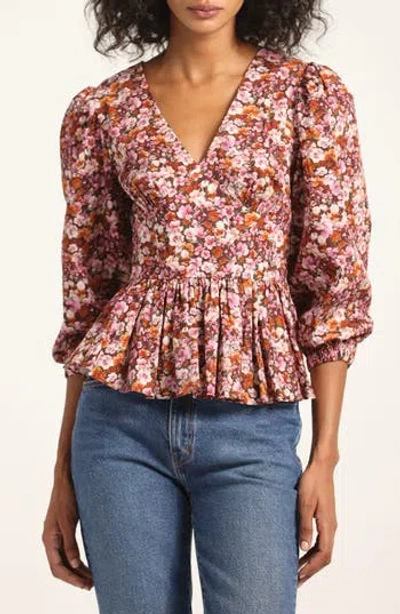 Derek Lam 10 Crosby Savannah V-neck Peplum Top In Multi