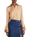 Derek Lam 10 Crosby Selma Satin Button Blouse In Fawn Gold In Beige