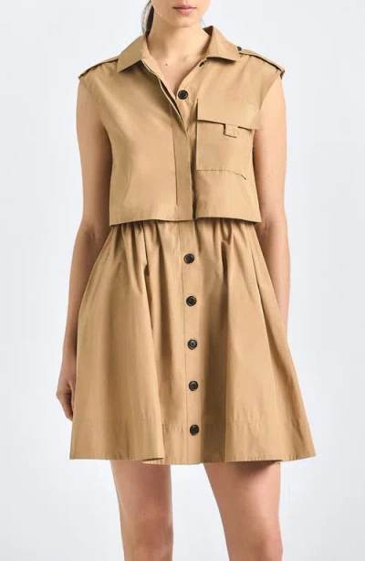 Derek Lam 10 Crosby Sequoia Sleeveless Mini Shirtdress In Neutral