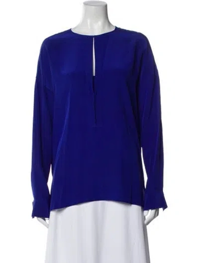 Pre-owned Derek Lam 10 Crosby Silk Crew Neck Blouse In Blue