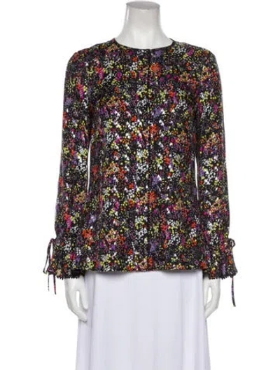 Pre-owned Derek Lam 10 Crosby Silk Floral Print Blouse In Black