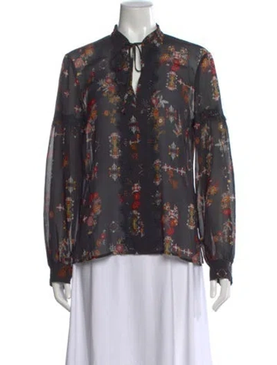 Pre-owned Derek Lam 10 Crosby Silk Floral Print Blouse In Black