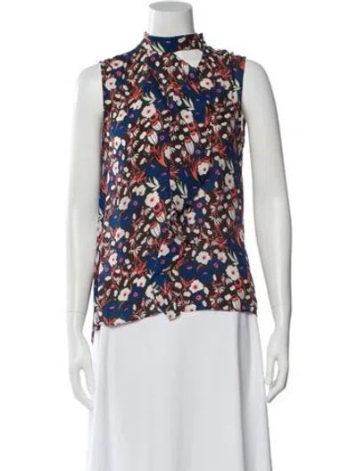 Pre-owned Derek Lam 10 Crosby Silk Floral Print Blouse In Blue