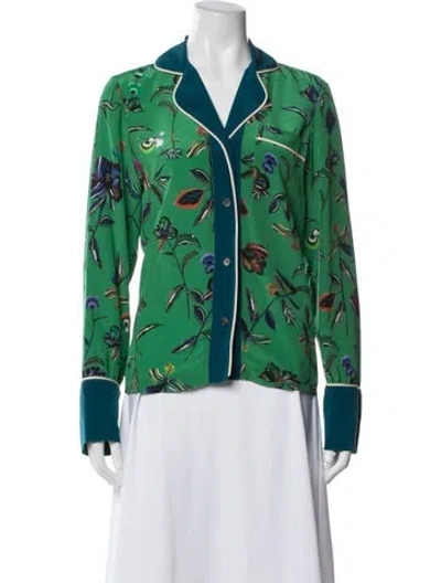 Pre-owned Derek Lam 10 Crosby Silk Floral Print Blouse In Green