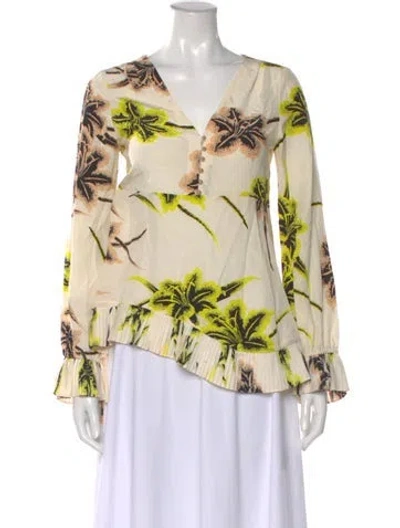 Pre-owned Derek Lam 10 Crosby Silk Floral Print Blouse In Neutral
