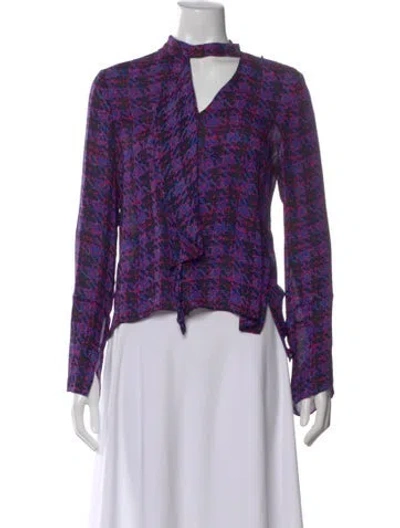 Pre-owned Derek Lam 10 Crosby Silk Houndstooth Print Blouse In Purple