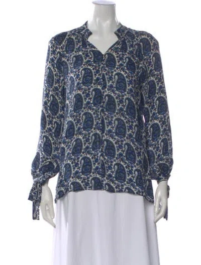 Pre-owned Derek Lam 10 Crosby Silk Paisley Print Blouse In Blue
