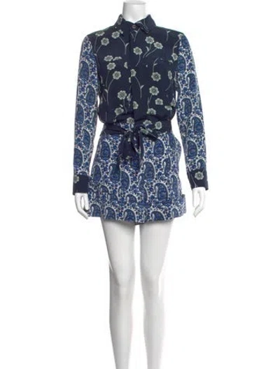 Pre-owned Derek Lam 10 Crosby Silk Paisley Print Romper In Blue