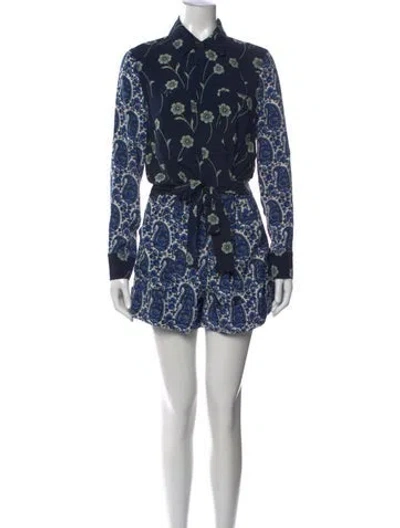Pre-owned Derek Lam 10 Crosby Silk Paisley Print Romper In Blue