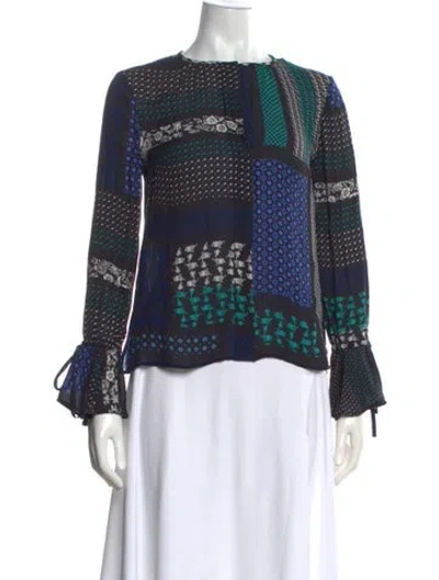 Pre-owned Derek Lam 10 Crosby Silk Printed Blouse In Black