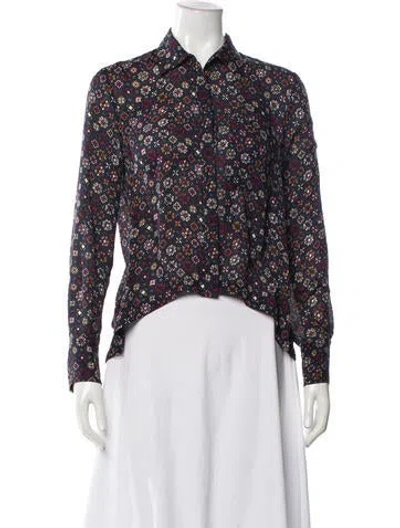 Pre-owned Derek Lam 10 Crosby Silk Printed Top In Blue