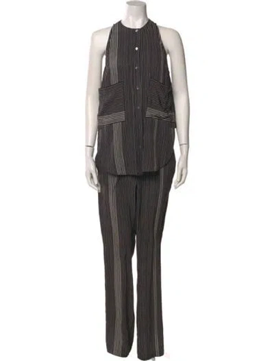 Pre-owned Derek Lam 10 Crosby Silk Striped Jumpsuit In Black