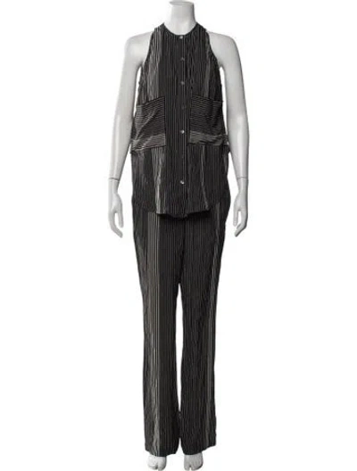 Pre-owned Derek Lam 10 Crosby Silk Striped Jumpsuit In Black