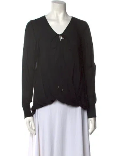 Pre-owned Derek Lam 10 Crosby Silk V-neck Blouse In Black