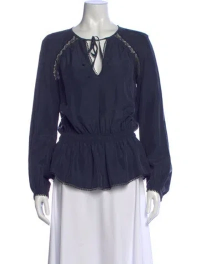 Pre-owned Derek Lam 10 Crosby Silk V-neck Blouse In Blue