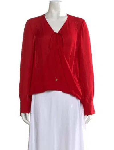 Pre-owned Derek Lam 10 Crosby Silk V-neck Blouse In Red